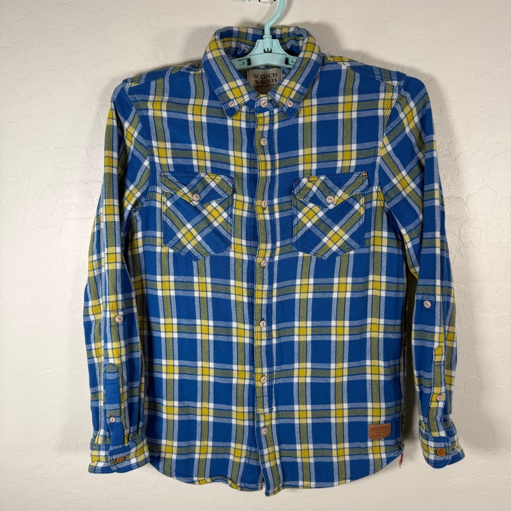 Scotch & Soda Shirt Mens Small Blue Yellow Long Sleeve Button Up Plaid Casual